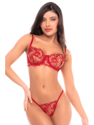 Ensemble 2 pièces rouge rubis avec soutien-gorge brodé à armatures et string - Mapalé