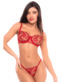 Ensemble 2 pièces rouge rubis avec soutien-gorge brodé à armatures et string - Mapalé