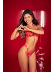 Ensemble 2 pièces rouge rubis avec soutien-gorge brodé à armatures et string - Mapalé