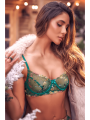 Ensemble 3 pièces vert aurore avec soutien-gorge brodé, porte-jarretelles et string - Mapalé