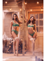 Ensemble 3 pièces vert aurore avec soutien-gorge brodé, porte-jarretelles et string - Mapalé