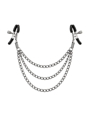 Pinces à seins réglables avec 3 chaînettes, gris métallisé - Dreamy Fetish