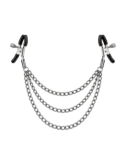 Pinces à seins réglables avec 3 chaînettes, gris métallisé - Dreamy Fetish
