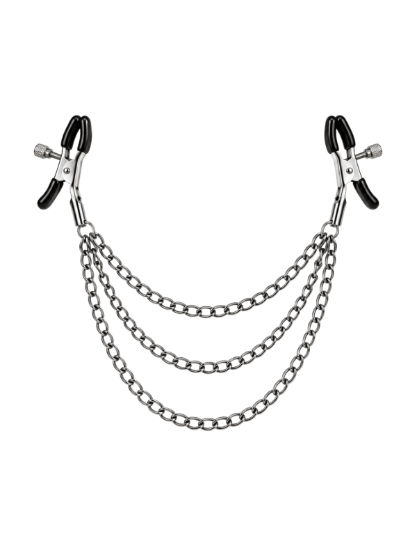 Pinces à seins réglables avec 3 chaînettes, gris métallisé - Dreamy Fetish