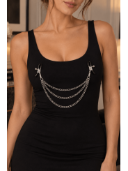 Pinces à seins réglables avec 3 chaînettes, gris métallisé - Dreamy Fetish