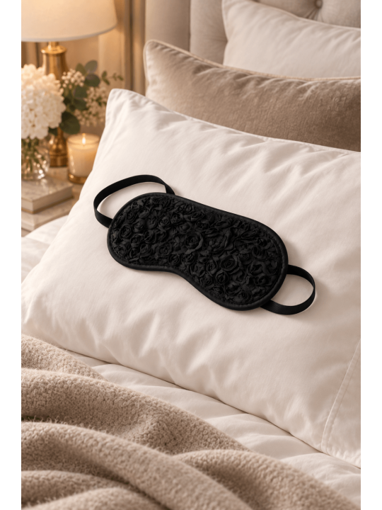 Bandeau pour les yeux noir avec fleurs en tissu en relief - Dreamy Fetish