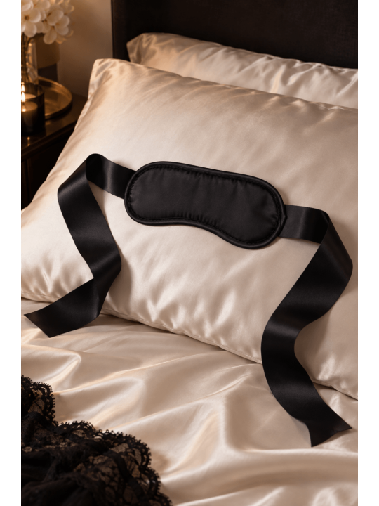 Bandeau satiné noir à nouer - Dreamy Fetish
